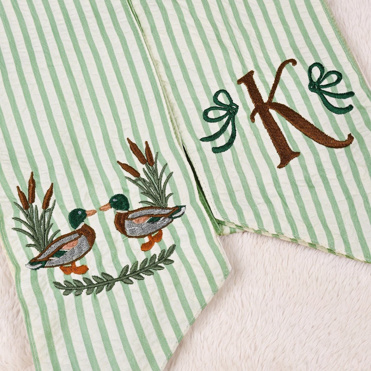 Personalized Mallard Ducks & Sage Green Baby Sash with Embroidered Initial Newborn Photography Prop Nursery Decor Baby Shower Gift for New Mom Dad