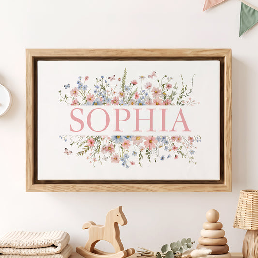 Personalized Watercolor Flower Canvas Print with Name Wall Decor Ship from USA Birthday Baby Shower Gift for Newborns New Parents