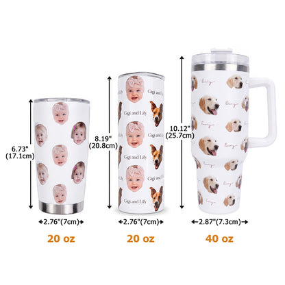 Personalized Cute 1-8 Face Photos 20 oz 40 oz Tumbler with Text and Straw Travel Accessories Birthday Gift for Family Friends