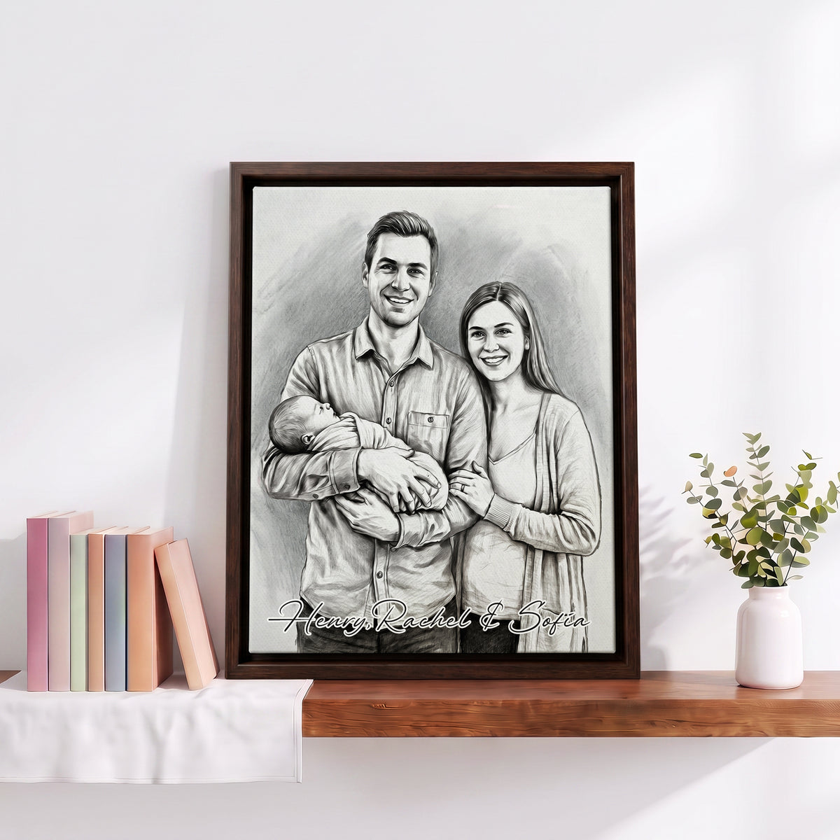 Personalized Family Portrait Photo Sketch Canvas Print Wall Art Living Room Home Decor Ship from USA Birthday Anniversary Gift for Family