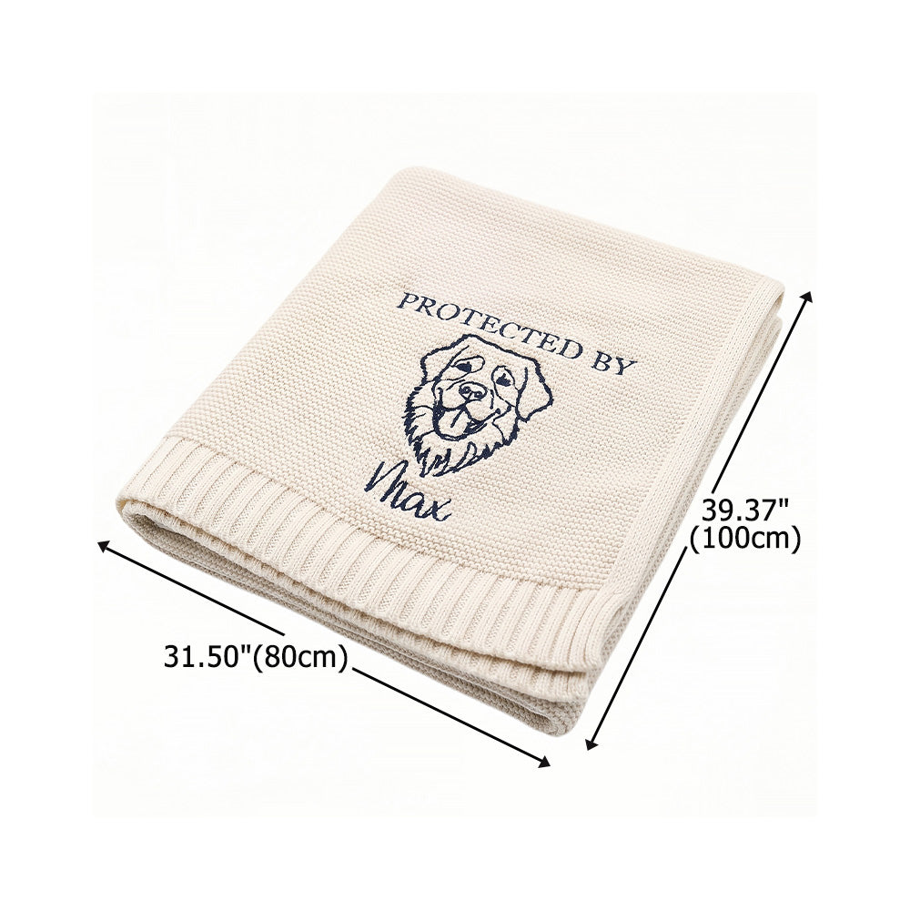Personalized Embroidered Protected By Knitted Soft Cotton Baby Blanket with Name Baby Shower Birthday Gift for Newborns Kids