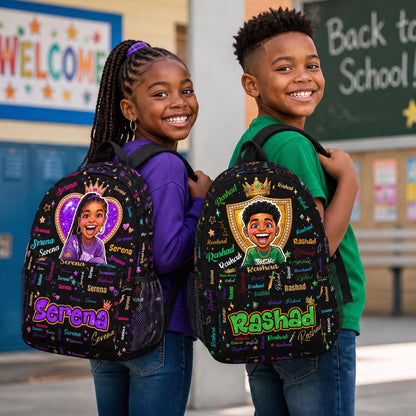 Personalized Starry Cartoon Photo Word Cloud  Large Capacity Kids Backpack with Name Back to School Birthday Gift for Boys Girls
