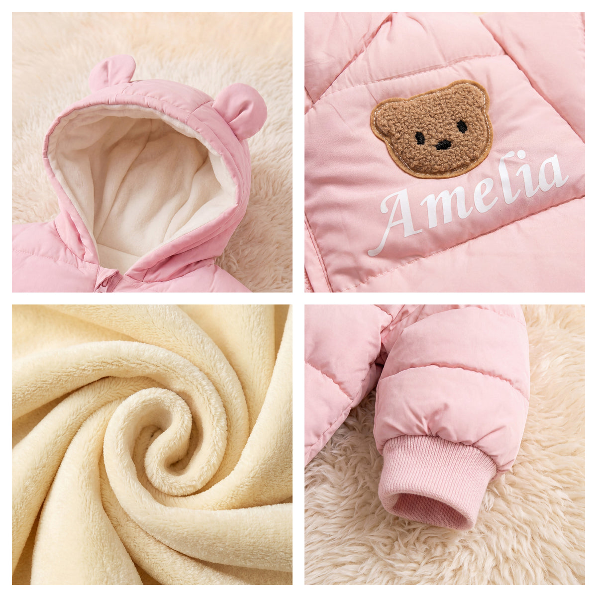 Personalized Cute Bear Name Design Baby Jumpsuit with Name  Winter Use Baby Shower Birthday Gift for Newborn 0-24 Month Baby
