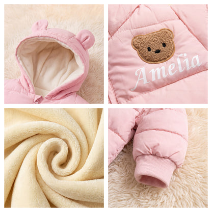 Personalized Cute Bear Name Design Baby Jumpsuit with Name  Winter Use Baby Shower Birthday Gift for Newborn 0-24 Month Baby