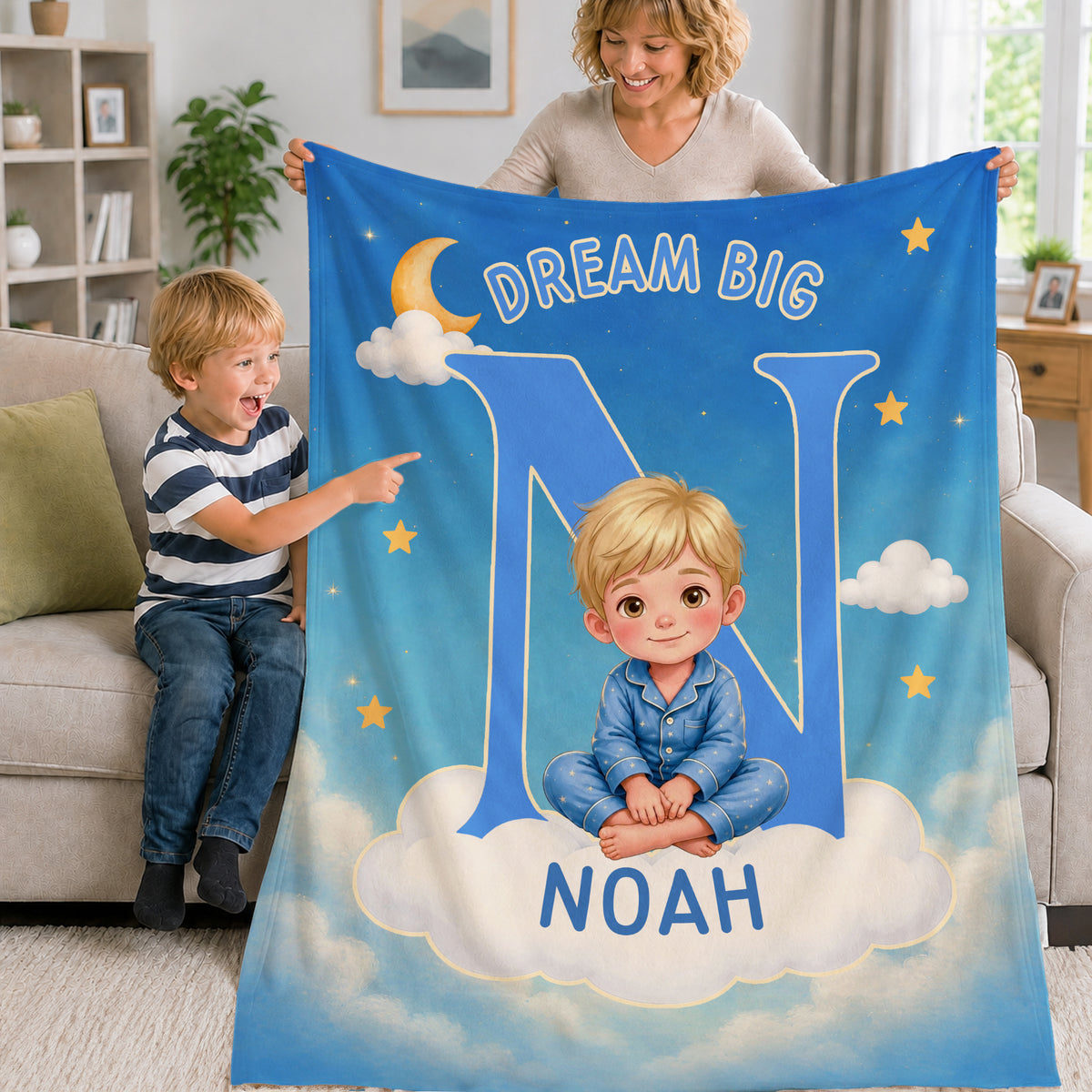 Personalized Cartoon Pajamas Kid Character Photo Soft Throw Blanket with Name Home Decor Birthday Back to School Gift for Kids Boys Girls