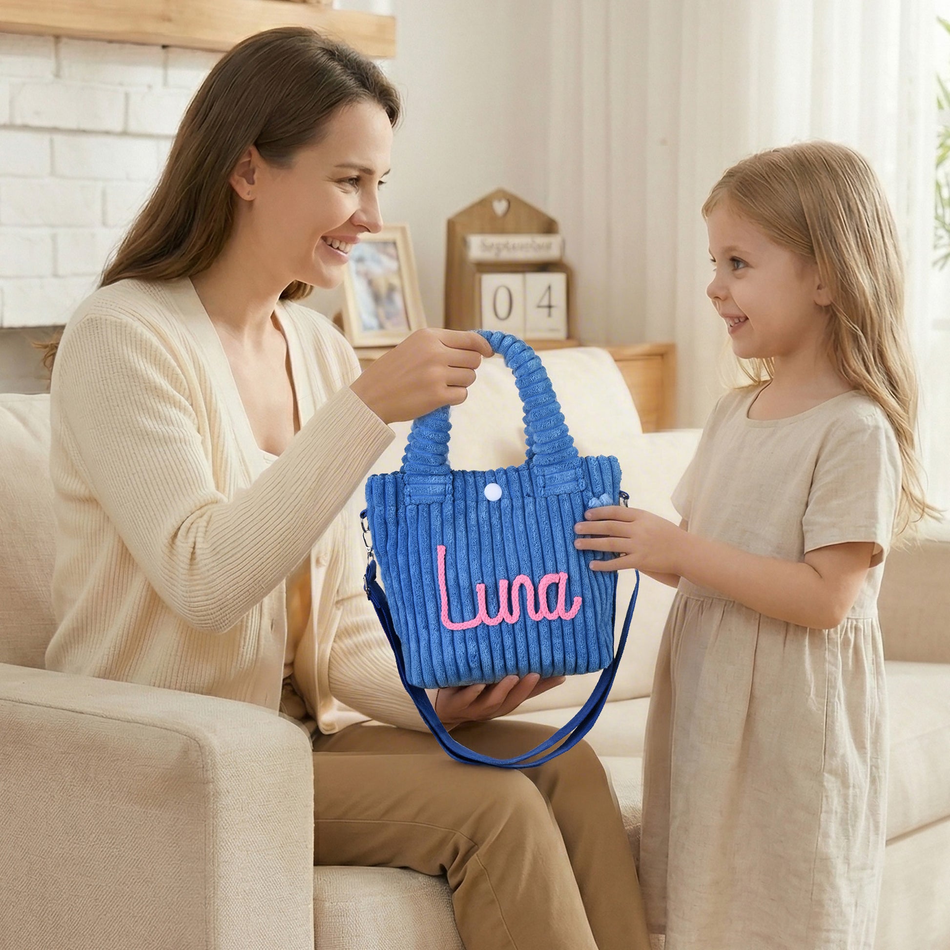 Personalized Cute Flower Lollipop Strawberry Name Corduroy Crossbody Bag Birthday Back to School Gift for Kids Girls Boys Toddlers