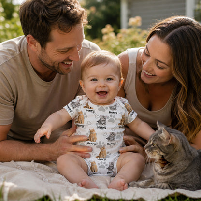 Personalized Multi-Color Heart Bone Paw Print 100% Cotton Baby Bodysuit with 1-5 Photos and Name Birthday Baby Shower Gift for Newborn