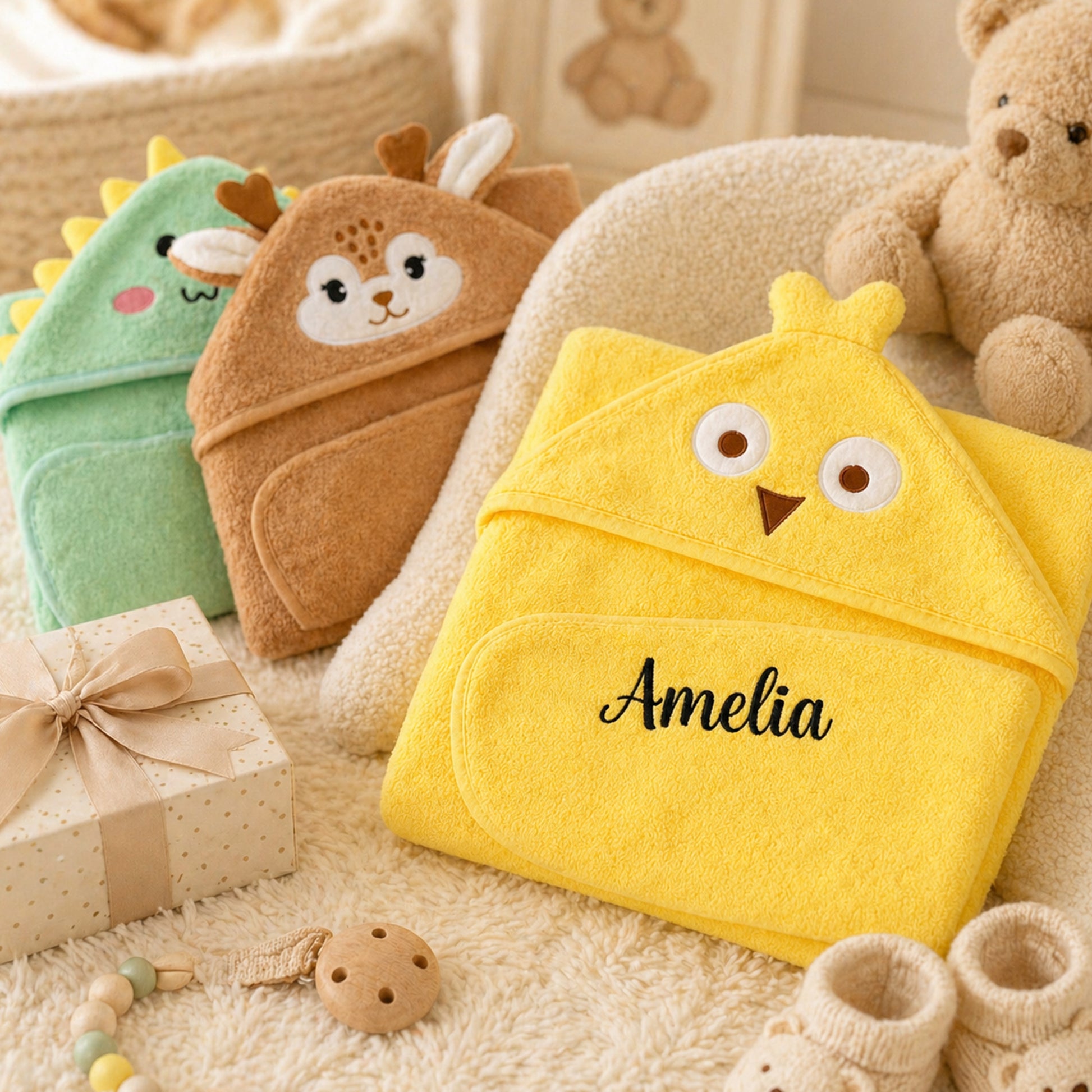 Personalized Cute Moose Animal Hooded Embroidered Soft Throw Blanket with with Name Daily Use Birthday Baby Shower Gift for New Moms Babies