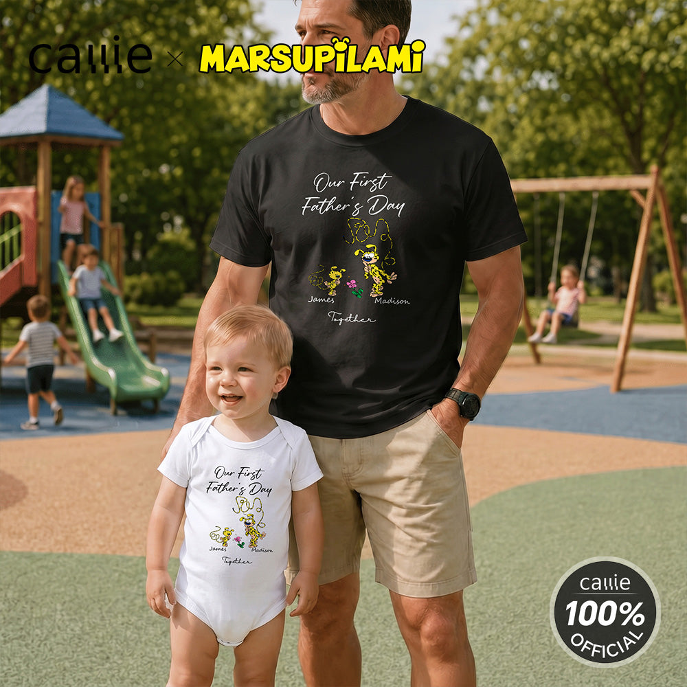 Personalized Leopard Marsupilami First Father's Day 100% Cotton T-shirt Baby Bodysuit with Name Father's Day Gift for Father | Callie × Marsupilami®