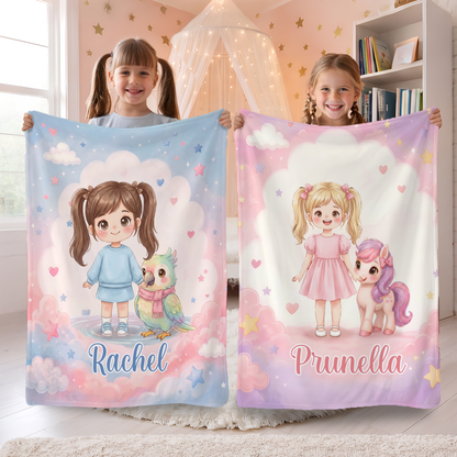 Personalized Fantasy Cartoon Kid Photo Pet Companion Soft Throw Blanket with Name Home Decor Baby Shower Birthday Gift for New Parents Kids