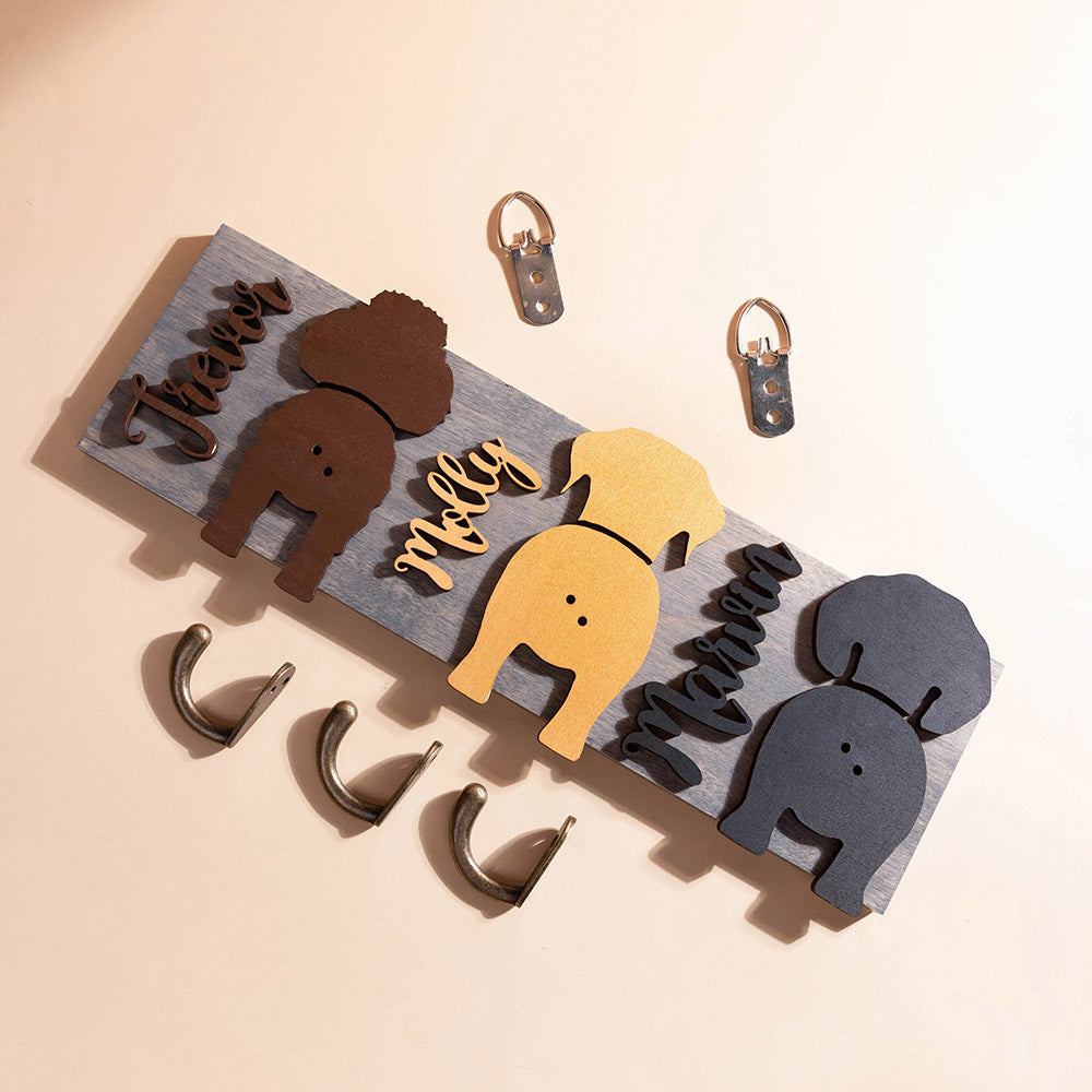 Personalized Wooden Dog Butt Leash Holder Belt Hook with Name Birthday Housewarming Christmas Gift for Friend Familiy Dog Lover