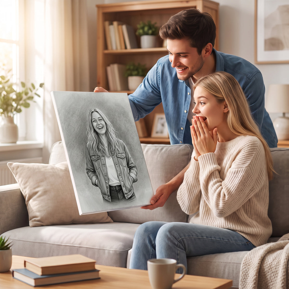 Personalized Sketch Portrait Photo Canvas Prints with Name Ship from USA Birthday Promotion Graduation Anniversary Memorial  Gift for Family Friends