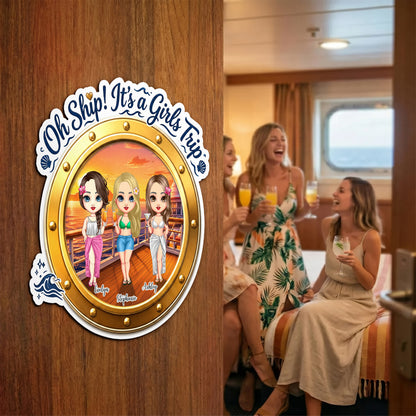 Personalized Girls Trip 2-4 Cartoon Character Cruise Magnet with Name Home Decor Travel Summer Vacation Holiday Birthday Gift for Friends Bestie
