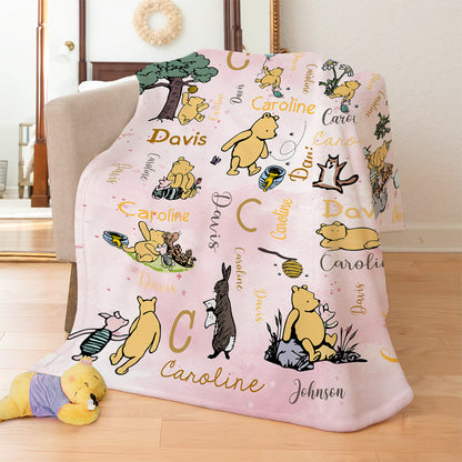 Personalized Classic Winnie the Pooh and Friends Soft Throw Blanket with Initial Name Nursery Decor Birthday Baby Shower Gift for Kids Newborns