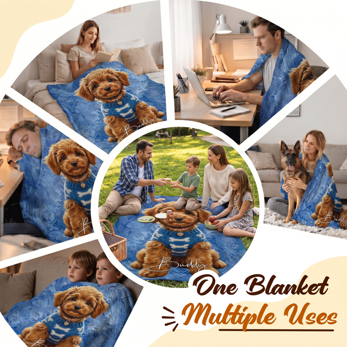 Personalized Oil Painting Style Pet Photo Soft Throw Blanket with Name Home Decor Birthday Pet Memorial Gift for Pet Lovers