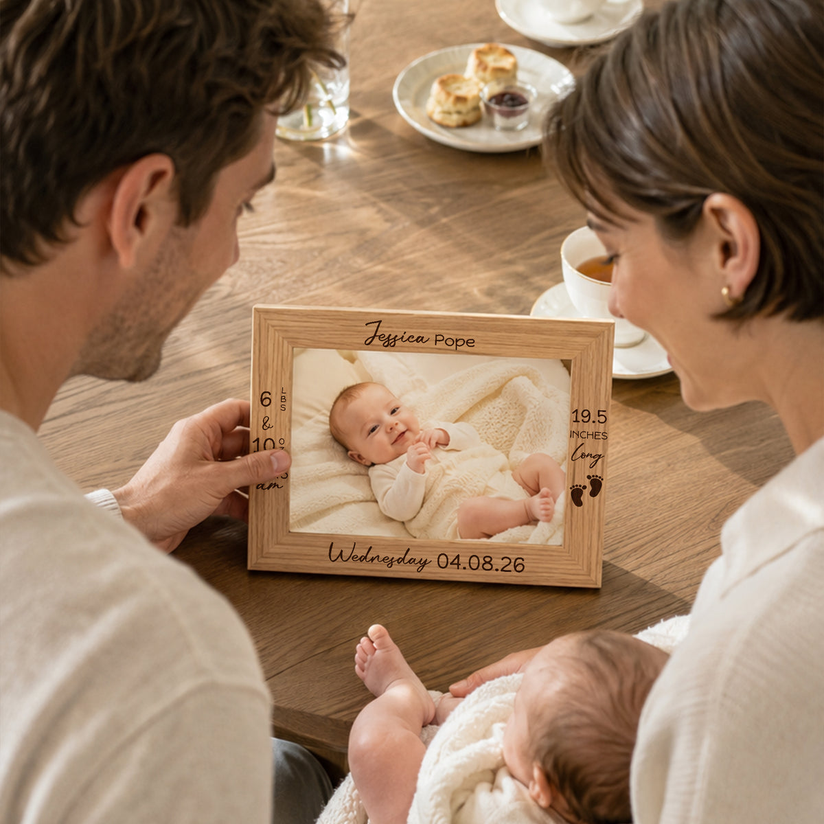 Personalized Engraved Footprint Wooden Photo Frame with Photo Name and Birth Information Home Decor Baby Shower Gift for New Parents Newborns