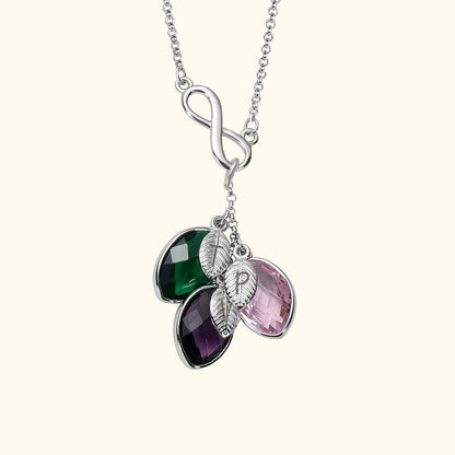 Mom Necklace with Kid's Initials & Leaves Birthstones