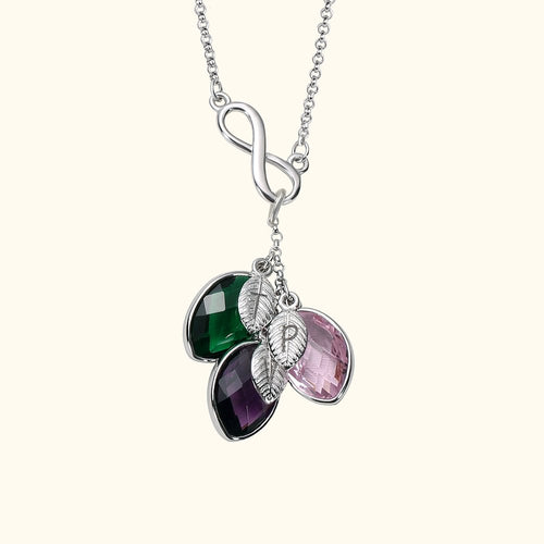 Mom Necklace with Kid's Initials & Leaves Birthstones