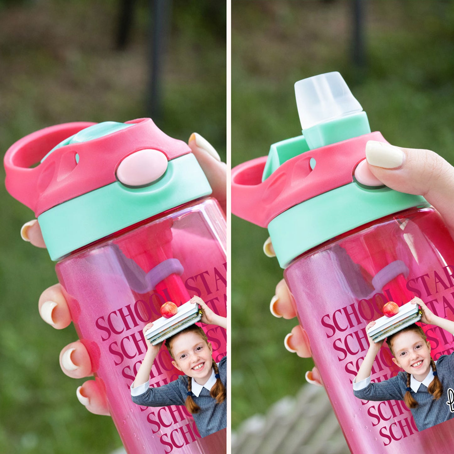Personalized School Star Photo 16 oz Water Bottle with Name and Silicone Straw Outdoor Activities Birthday Back to School Gift for Boys Girls