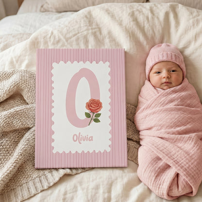 Personalized Birth Flower Striped Canvas Prints with Name Warm Nursery Decor Ship from USA Baby Shower Birthday Gift for New Dad Mom