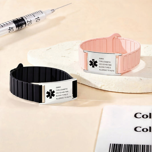 Personalized Medical Symbol Waterproof Medical Alert Bracelet with Engraved ID Name Tag and Magnetic Strap Daily Wear Travel Medical Gift for Patient