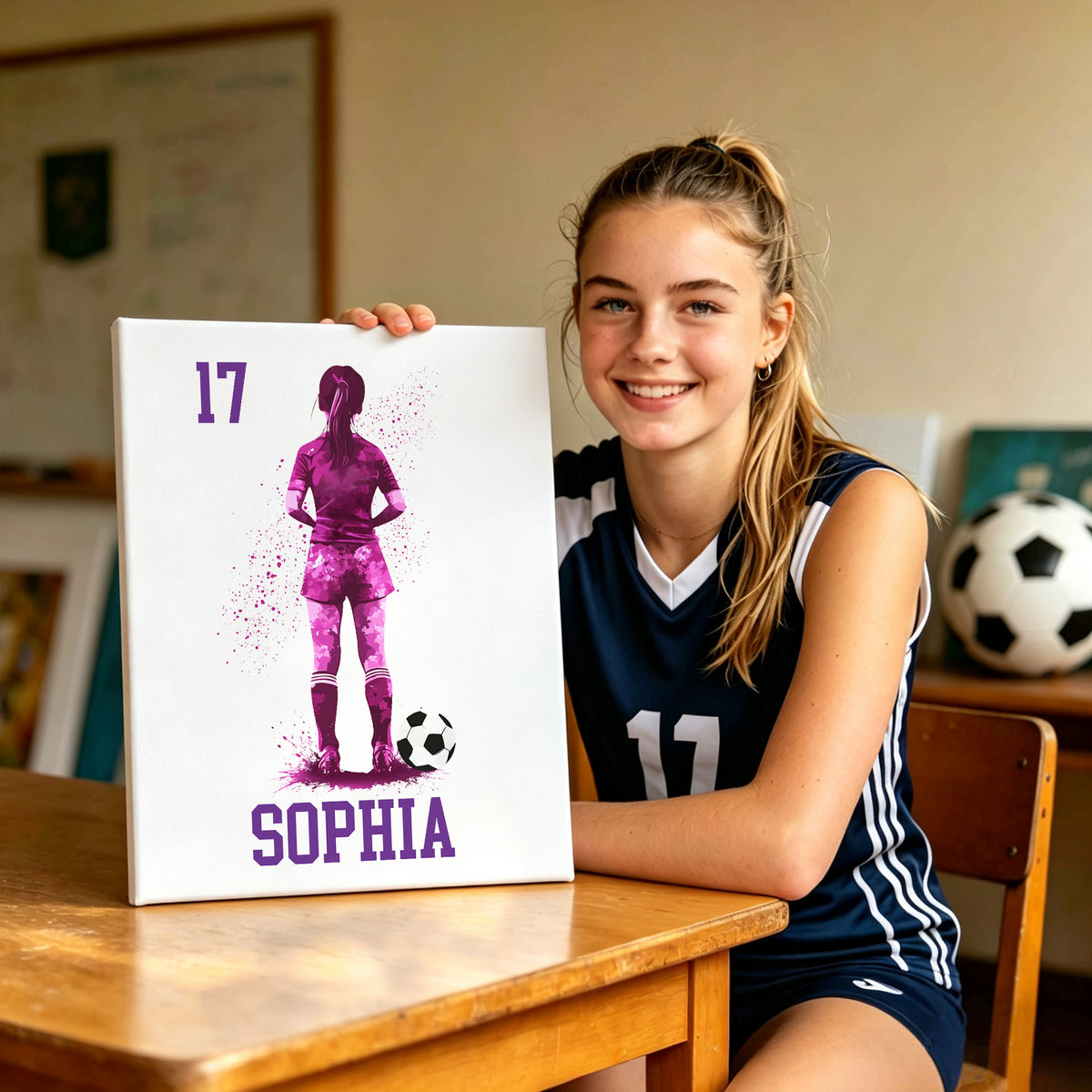 Personalized Soccer Splatter Silhouette Framed Canvas Print with Name Home Decor Ship from USA Birthday Gift for Soccer Players Boys Girls