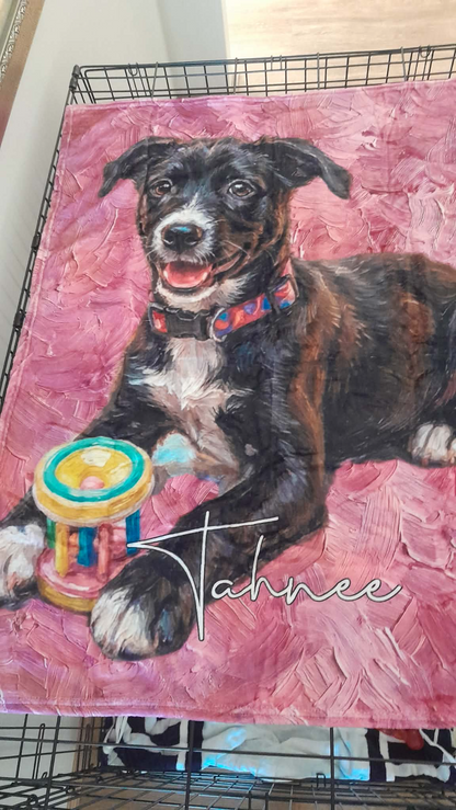 Personalized Oil Painting Style Pet Photo Soft Throw Blanket with Name Home Decor Birthday Pet Memorial Gift for Pet Lovers - CALLIE