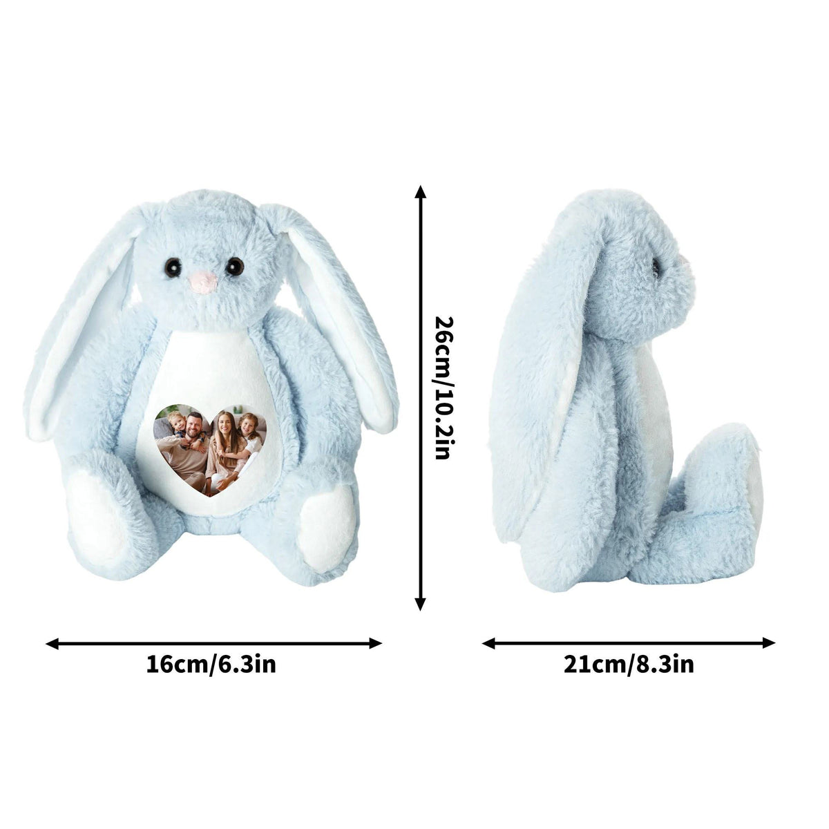 Personalized Cute Cartoon Bunny Bear Plush Toy with Heart Photo Daily Use Birthday Gift for Couple Kids
