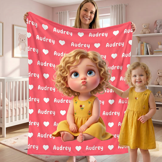 Personalized Cartoon Character Photo Multicolor Soft Throw Blanket with Name Home Decor Birthday Gift for Kids Family Friend