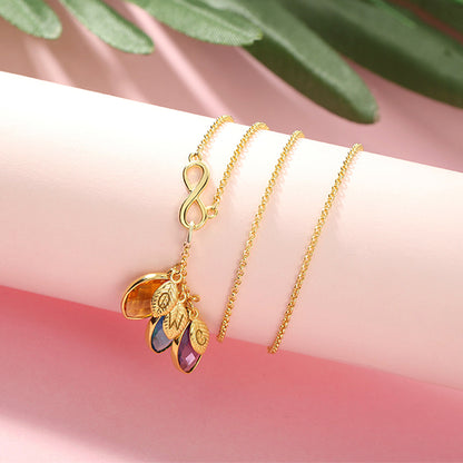 Mom Necklace with Kid's Initials & Leaves Birthstones
