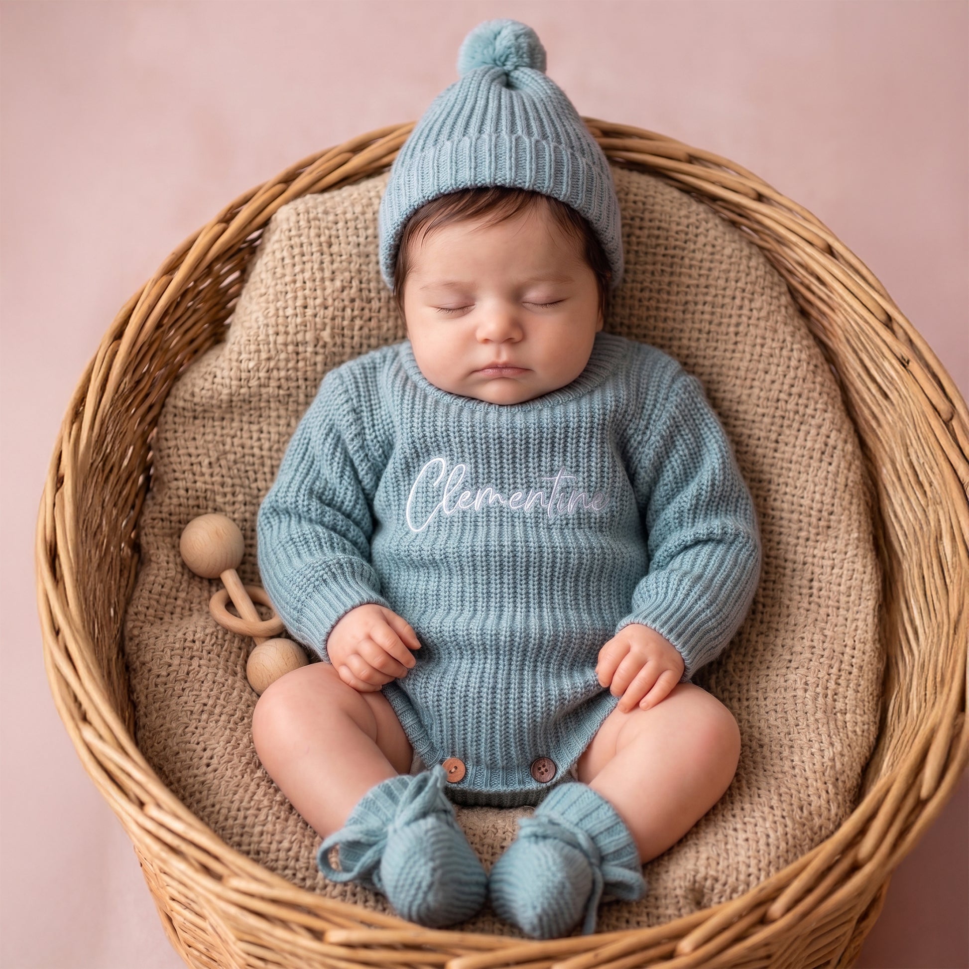 Personalized Multicolor Knitted 100% Cotton Soft Baby Bodysuit Hat Booties Set with Embroidered Name Coming Home Outfit Birthday Gift for Baby Newborn