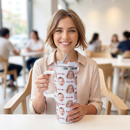 Personalized Cute 1-8 Face Photos 20 oz 40 oz Tumbler with Text and Straw Travel Accessories Birthday Gift for Family Friends