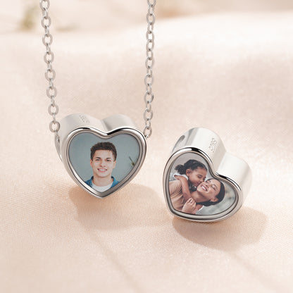Personalized Sterling Silver Crystal Heart Photo Charm Accessory Fit Necklace Bracelet Valentine's Day Birthday Gift for Family Friends