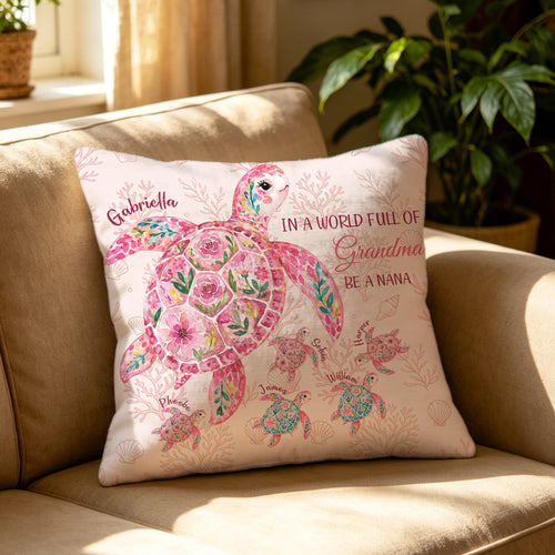 Personalized Sea Turtle Pattern Soft Throw Pillow Cover with Name Home Decor Anniversary Birthday Gift for Girl Woman Grandma