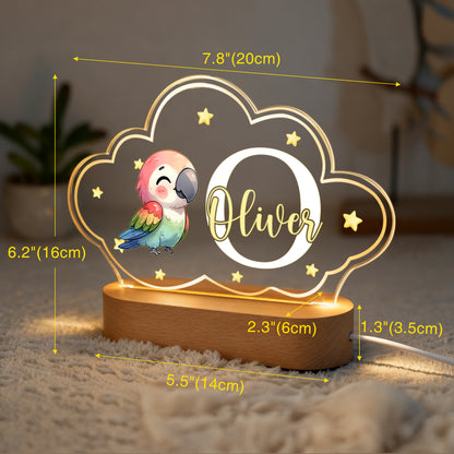 Personalized Cute Animals Star Cloud Style Acrylic LED Night Light with Name and Wooden Base Nursery Decor Birthday Anniversary Gift for Kid Newborn