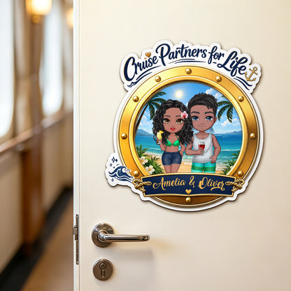 Personalized Cartoon Couple Character Cruise Fridge Magnet with Name Home Decor Birthday Summer Travel Gift for Couple Newlyweds