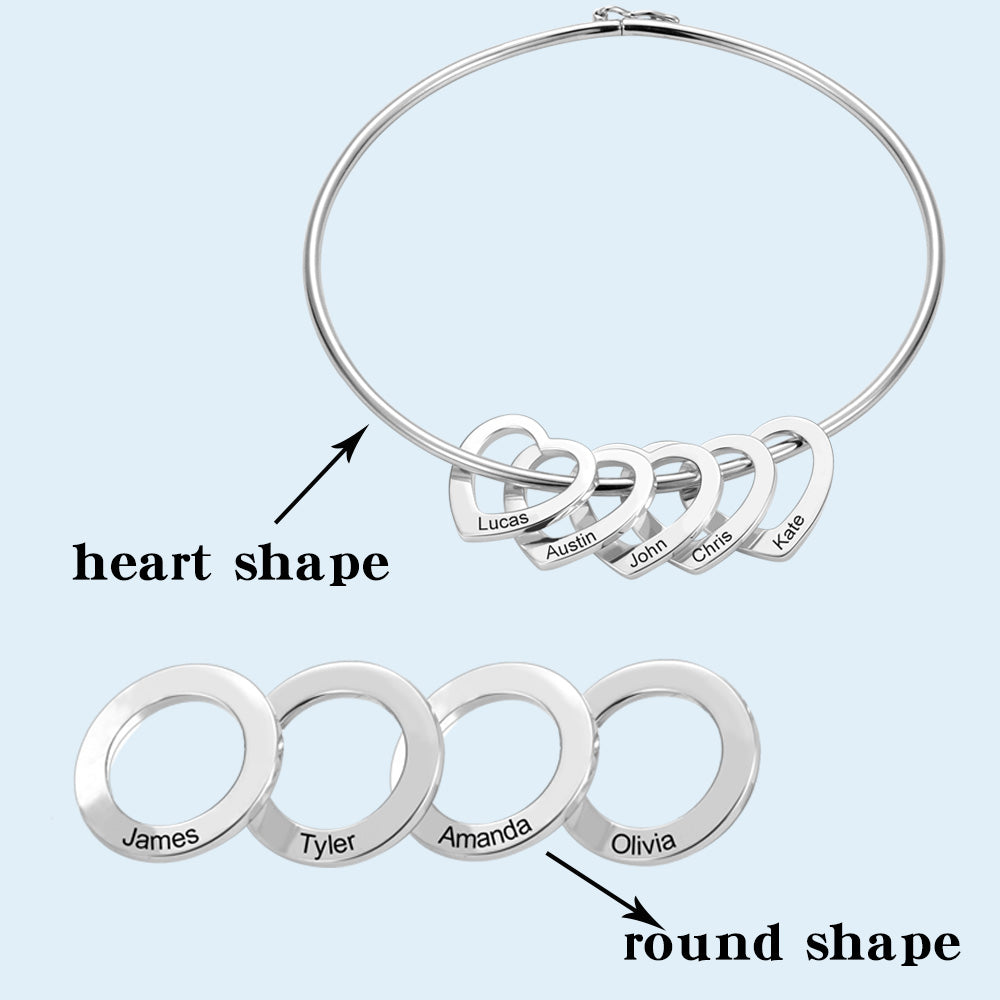 Women Bangle Bracelet With Heart Shape Name Pendants