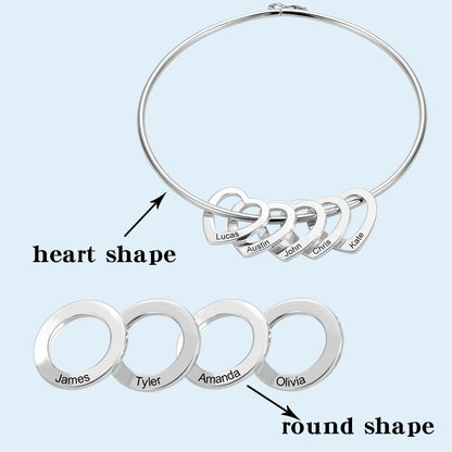 Women Bangle Bracelet With Heart Shape Name Pendants