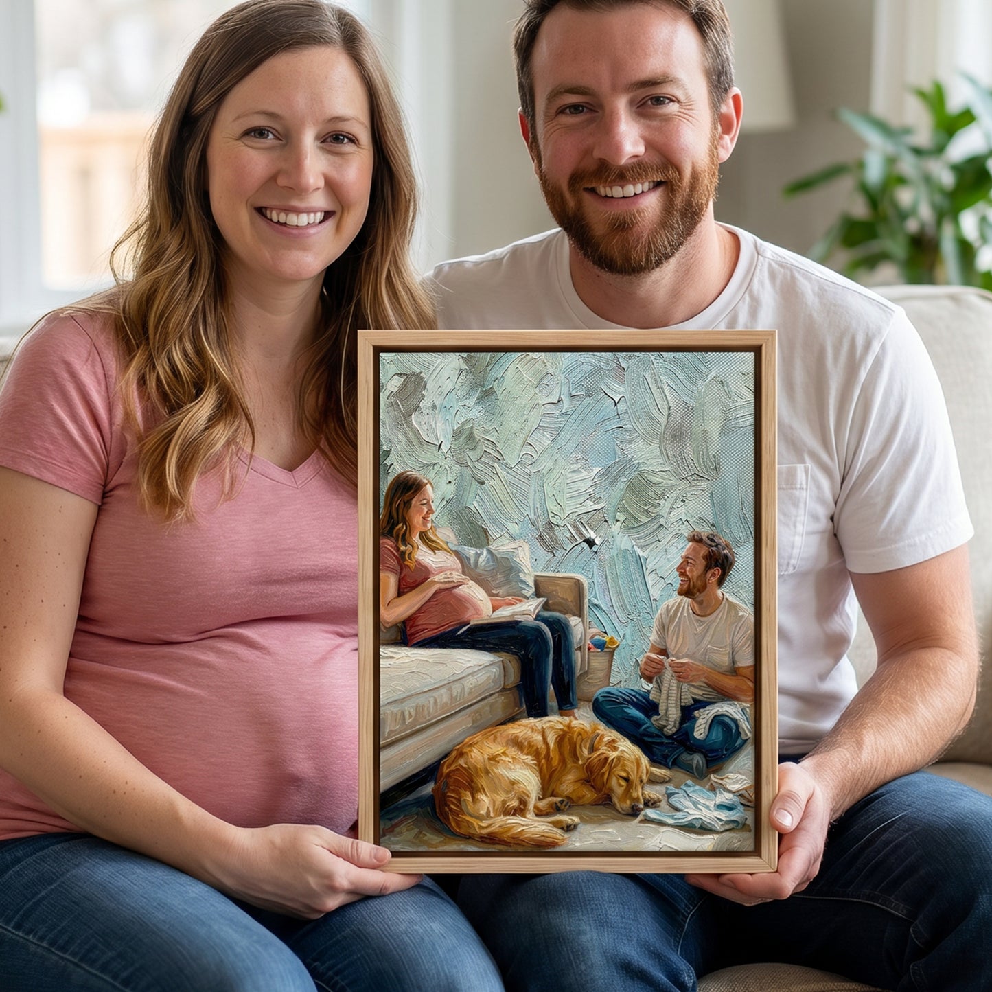 Personalized Modern Oil Painting Style Pregnancy Photo Canvas Prints with Name Home Wall Decor Ship from USA Birthday Gift for Pregnant Woman New Mom