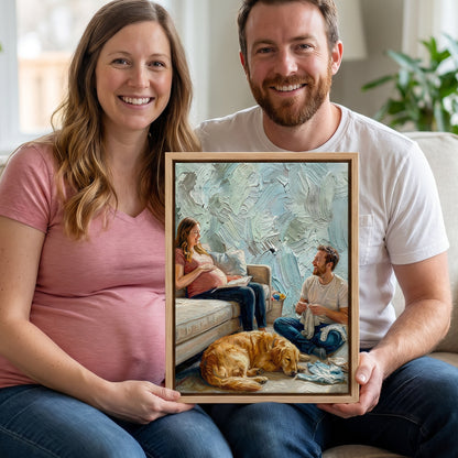 Personalized Modern Oil Painting Style Pregnancy Photo Canvas Prints with Name Home Wall Decor Ship from USA Birthday Gift for Pregnant Woman New Mom