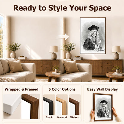 Personalized Sketch Portrait Photo Canvas Prints with Name Ship from USA Birthday Promotion Graduation Anniversary Memorial  Gift for Family Friends