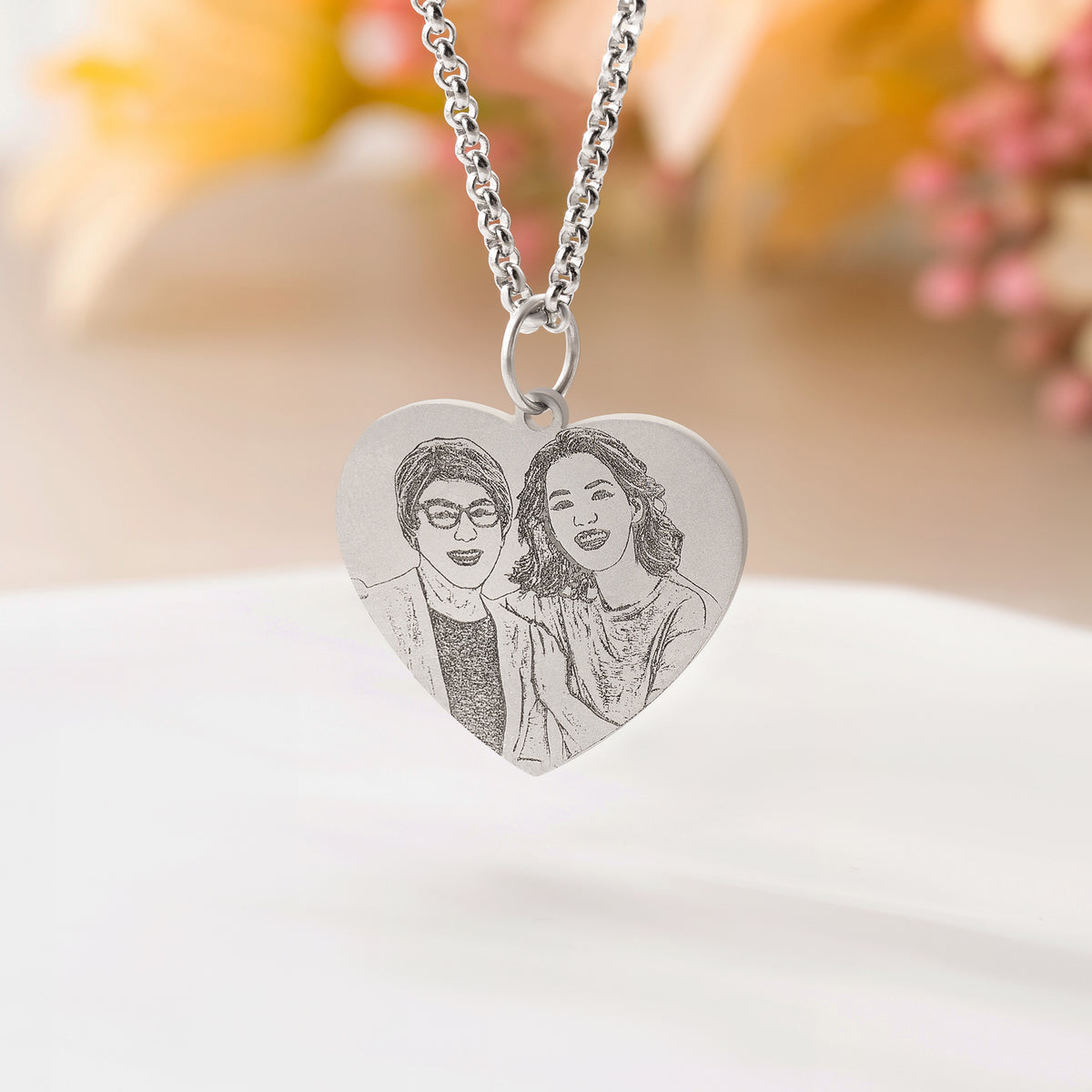 Personalized Engraved Heart Photo Sterling Silver Necklace with Text Mother's Day Valentine's Day Anniversary Gift for Family Friend