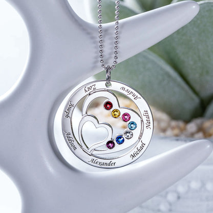 Heart in Heart Mom Necklace With 1-7 Children's Birthstones and Names | Callie
