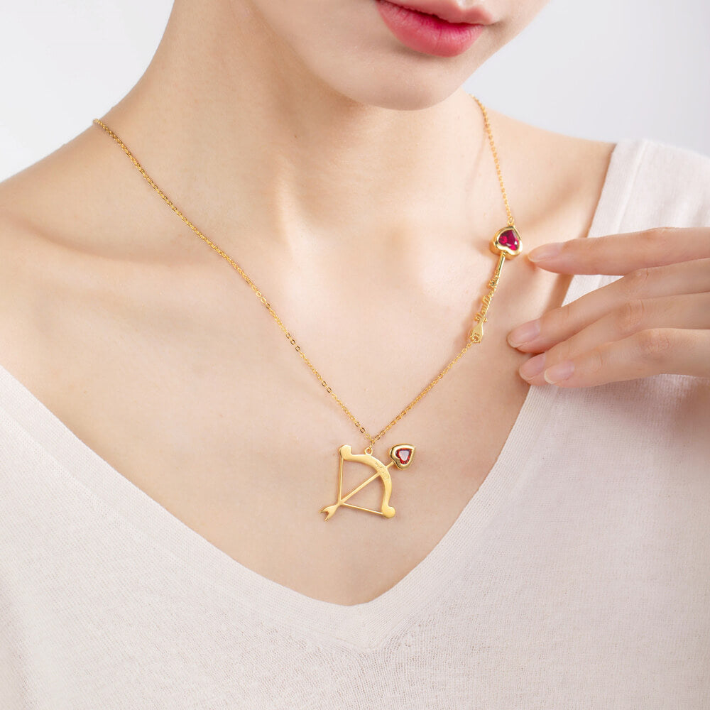 Bow Arrow Name Necklace with Birthstone