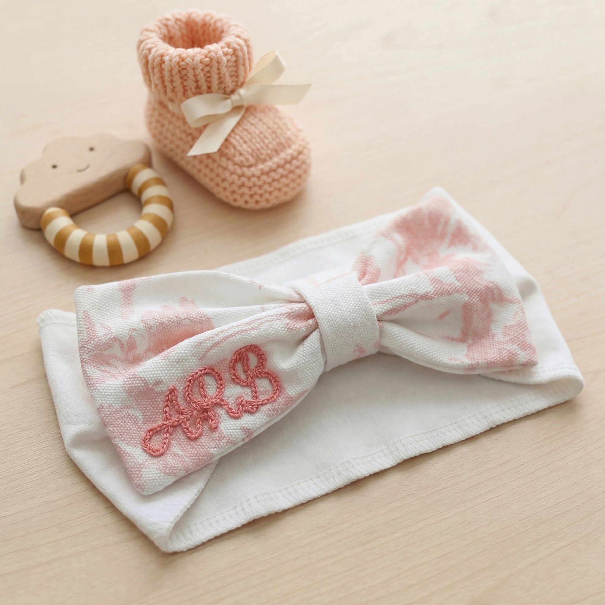 Personalized Embroidered Name Pink Coconut Trees Bow Headband Sash Set Maternity Photography Prop Baby Shower Gift for Newborn Mom