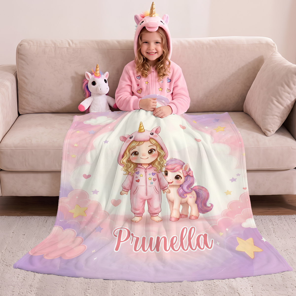 Personalized Fantasy Cartoon Kid Photo Pet Companion Soft Throw Blanket with Name Home Decor Baby Shower Birthday Gift for New Parents Kids