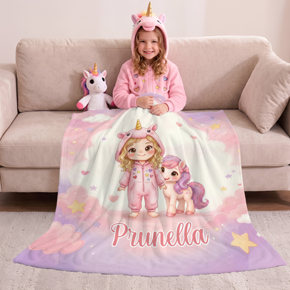 Personalized Fantasy Cartoon Kid Photo Pet Companion Soft Throw Blanket with Name Home Decor Baby Shower Birthday Gift for New Parents Kids