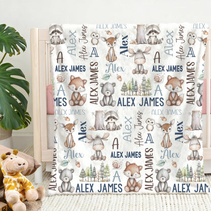 Personalized Cute Hand Painted Animals Soft Throw Blanket with Name and Initial Home Decor Daily Use Birthday Gift for Kids