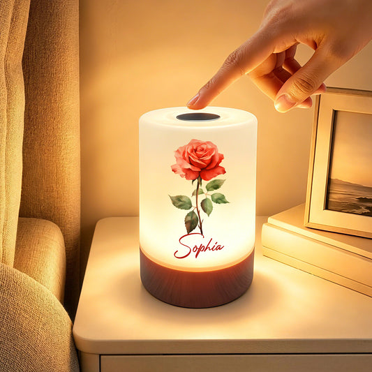 Personalized Birth Flower Dimmable Adjustable Color Touch Control Rechargeable Night Light with Name Bedroom Decor Birthday Gift for Woman