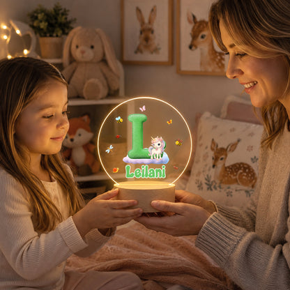 Personalized Cute Animal Insect Initial LED Night Light with Wooden Base and Name Home Decor Back to School Birthday Gift for Children
